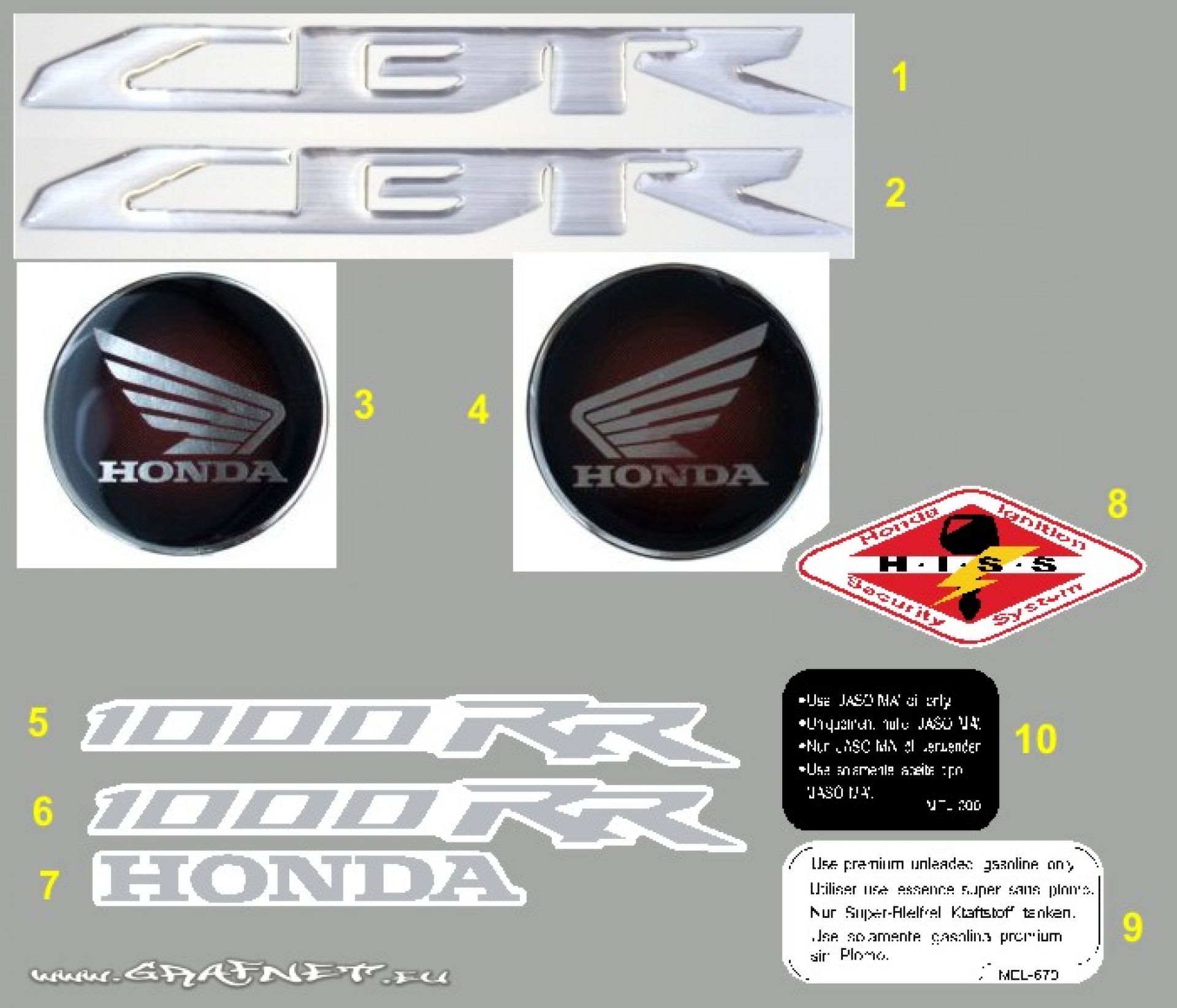 Naklejki Honda Cbr Rr Us Srebrno Czarny Bez Grafiki